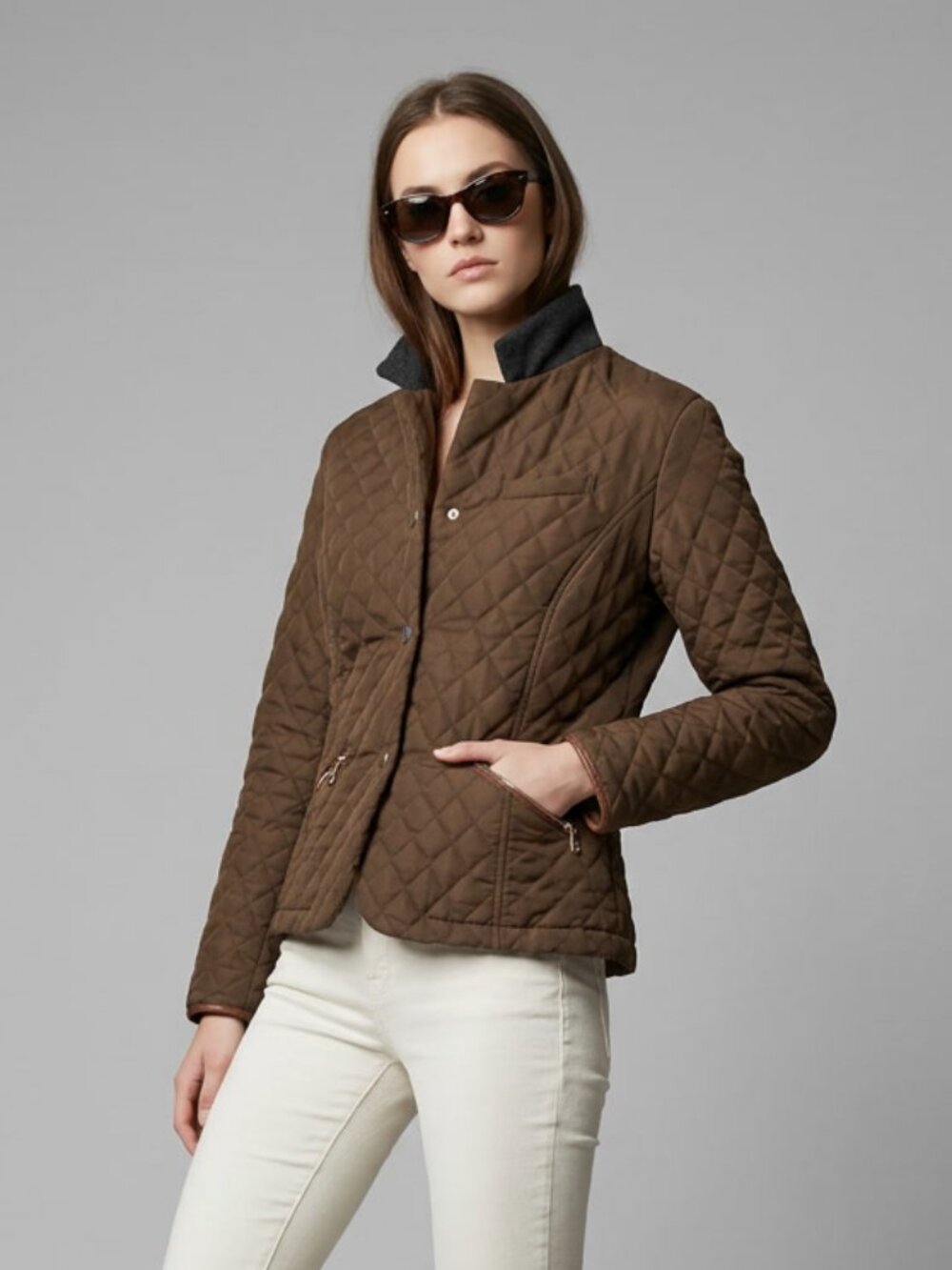 Massimo Dutti Brown Quilted Utility Jacket Size L (slim fit)